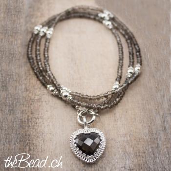 SMOKY QUARTZ necklace with heart pendant