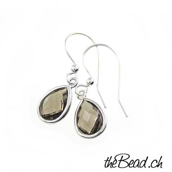 Earrings made of 925 sterling silver and smoky quartz