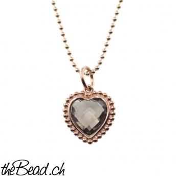 smoky quarz heart necklace made of 925 sterling silver rosegold plated