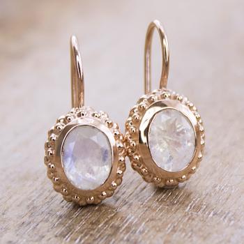 Earrings with rainbow moonstone