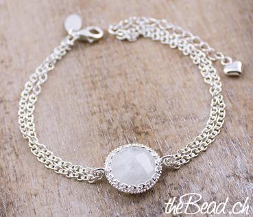bracelet with 925 sterling silver and rainbow moonstone