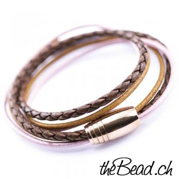 Leather bracelet with magnetic clasp " rose gold "