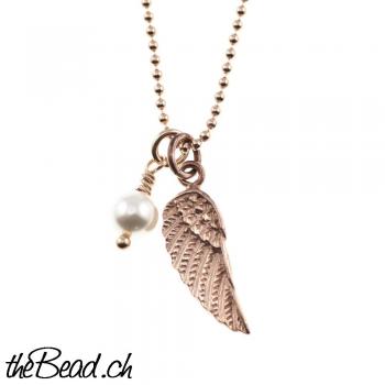 ballchain 925 sterling silver rosegold plated with wing pendant