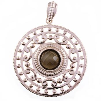 Big 925 sterling silver pendant with smokey quarz rosegold plated
