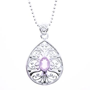 silver necklace with rose quartz pendant