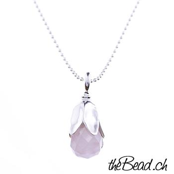 925 Sterling silver necklace with rose quartz pendant
