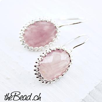 rose quarz  earrings with 925 sterling silver
