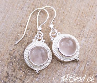 silver earrings with rose quartz
