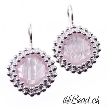Earrings made of 925 sterling silver and rose quarz