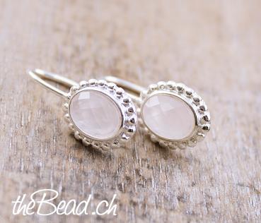Earrings made of 925 sterling silver and rose quartz