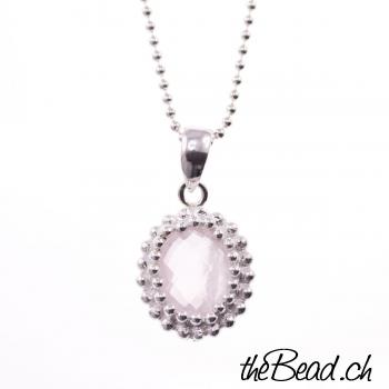 collier rose quartz silver jewelry