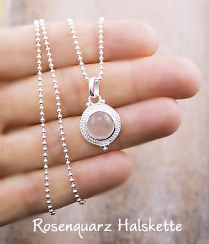 Rosenquarz Silberhalskette halskette mit ohrstecker aus silber als geschenkset und schmuckset von thebead