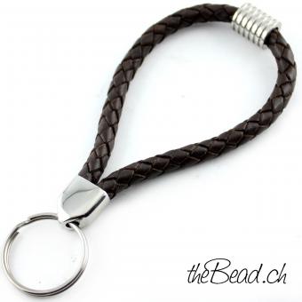 keychain leather and stainless steel