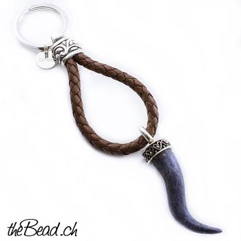 keychain with dumortierit 925 silver and leather