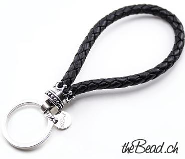keychain with crown, 925 silver and leather