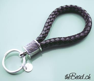 key chain xl made of 925 sterling silver and leather braided