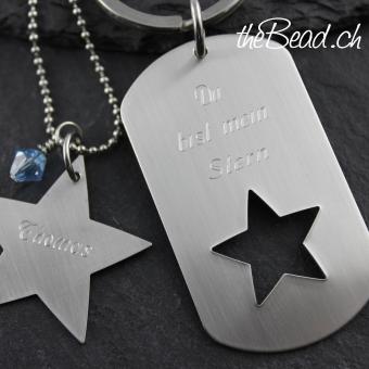 star necklace with keychain in stainless steel