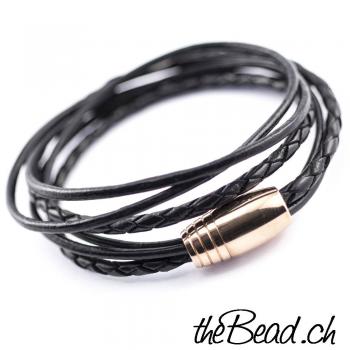 Leather bracelet with magnetic clasp " rose gold "