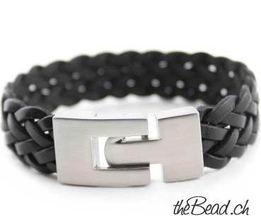 Flat braided Leather Bracelet black