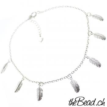 anklet made of 925 sterling silver feather