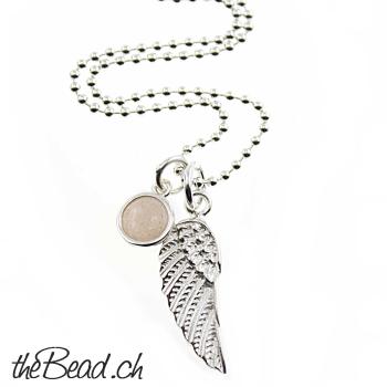ballchain 925 sterling silver with wing and gemstone pendant