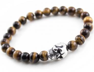 Männer Armband SKULL mit Tigeraugen Perlen