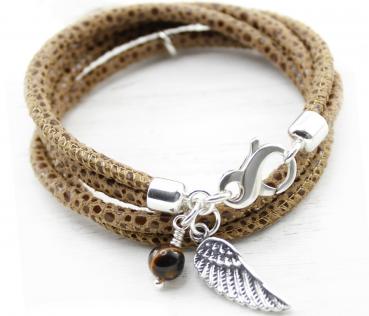 Leather bracelet with angelwing and tiger eye