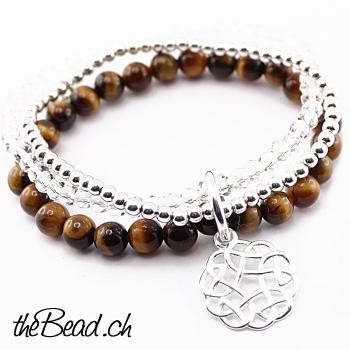 bracelet with pendant & Sterling Silber & tigereye beads