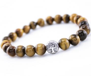 tiger eye silver tree of live bead and silver bracelet