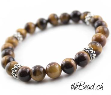 bracelet with tiger eye beads and silver