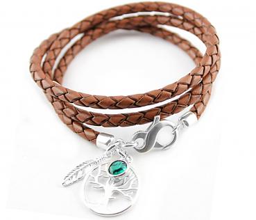 Braided Leather bracelet silver with TREE OF LIFE Pendant