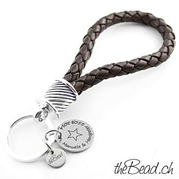 keychain 925 silver and leather