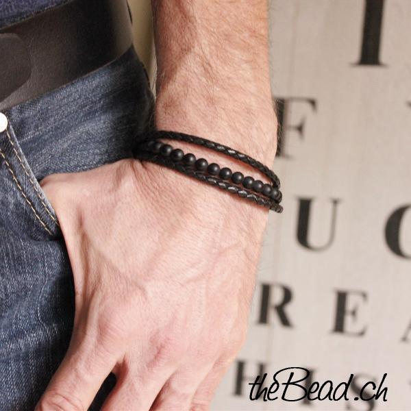 agate black leather bracelet