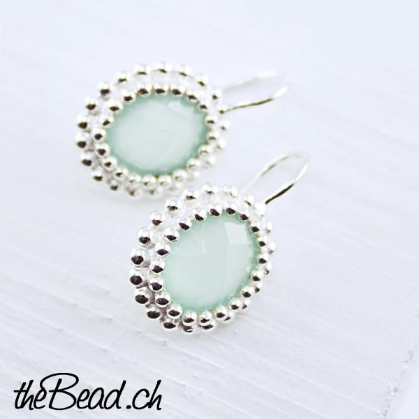 aqua agate silver earrings