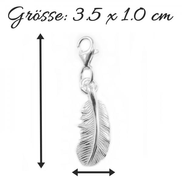 Leichter Feder Charm  Glücksbringer Kleeblatt 925 Sterling Silber Charm mit Karabiner