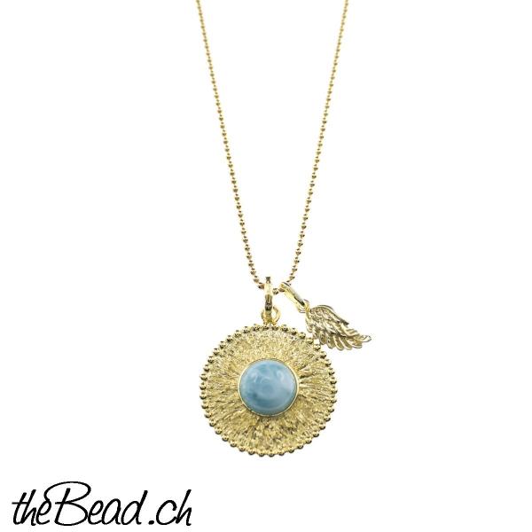 feder und larimar gold halskette