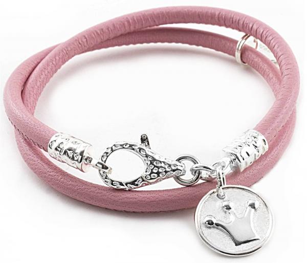 Damen 925 Silber lederarmband aus Silber theBead mit krönchen anhänger