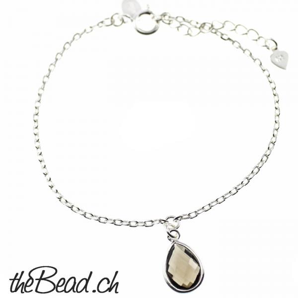 smoky  stone bracelet made of 925 sterling silver gift idea