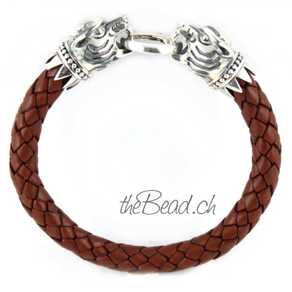 Herren geflochtene Lederarmbänder mit Tiger Silber Endkappen the Bead