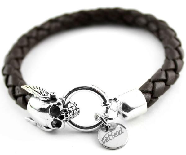 Lederarmband mit Totenkopf und Engel 925 silber von thebead